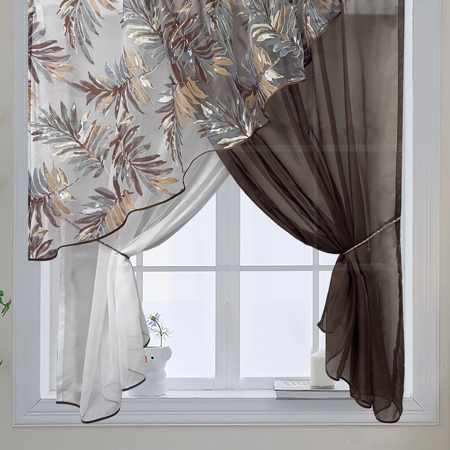 1 шт. прозрачная занавеска с коричневыми листьями для гостиной прихожей крыльца