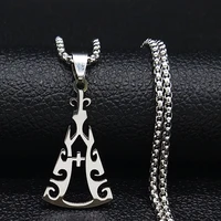 punk triangle flame cross statement necklace stainless steel silver color necklaces for women jewelry cadenas mujer n1944s06