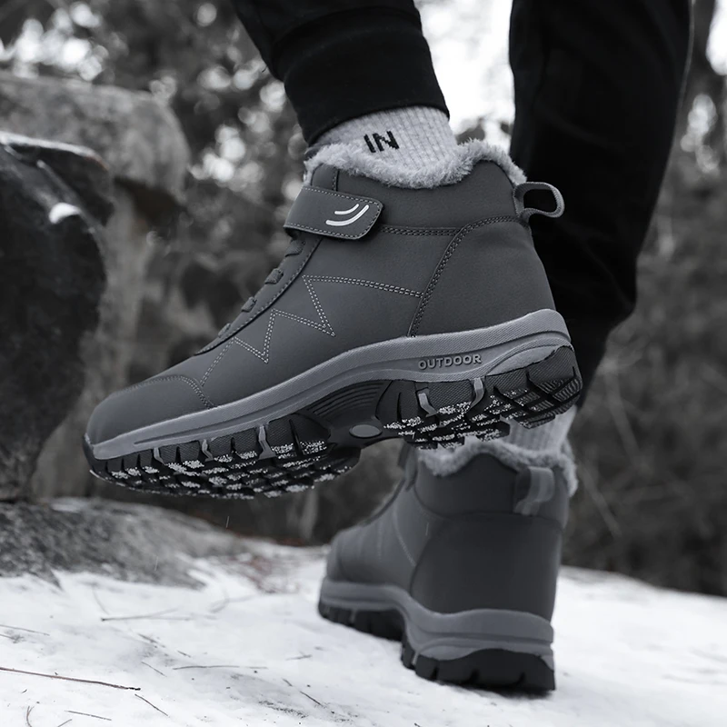 2022 Winter Plush Women Men Boots Shoes Leather Waterproof Sneakers Climbing Hunting Unisex Lace-up Outdoor Warm Hiking Boot Man
