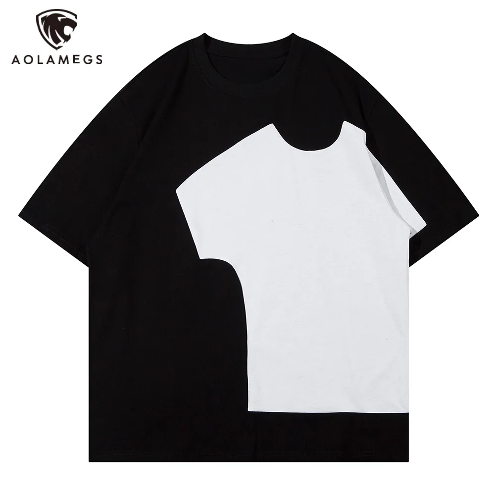 

Летняя мужская футболка Y2K уличная черно-белая забавная комбинированная графическая Футболка модная свободная футболка Harajuku повседневная одежда