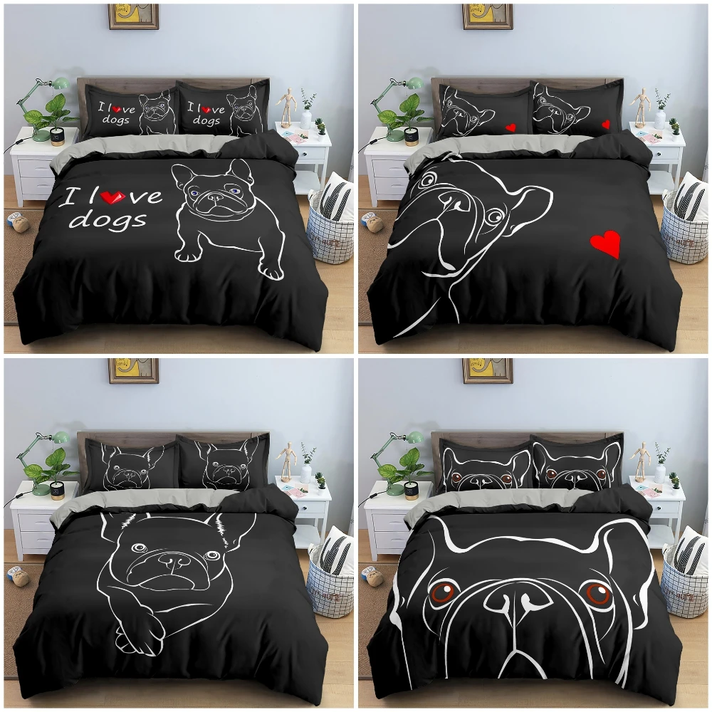 

Cute Cartoon Bulldog Pattern Duvet Cover Set King Full Size Bedding Set For Bedroom Decor Soft Cozy Quilt/Comforter Cover 2/3PCS