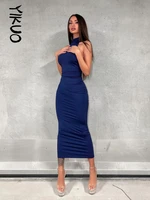 yikuo solid halter satin midi dress backless bodycon sexy streetwear party club festival 2022 summer clothes evening elegant