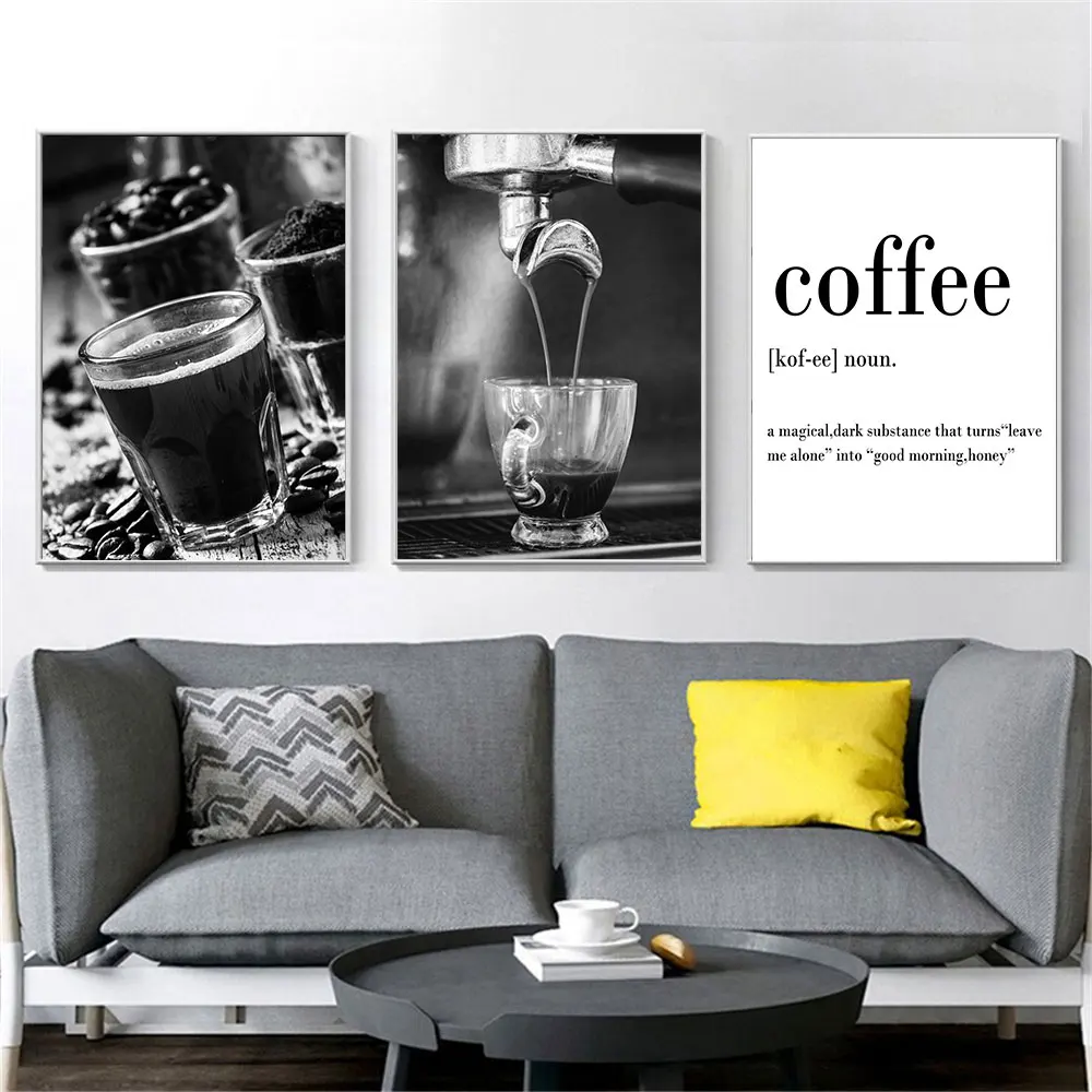 

Картина на холсте кофе вино плакат черно-белая Кухня Печать на стене кофе цитаты картины гостиная домашний декор