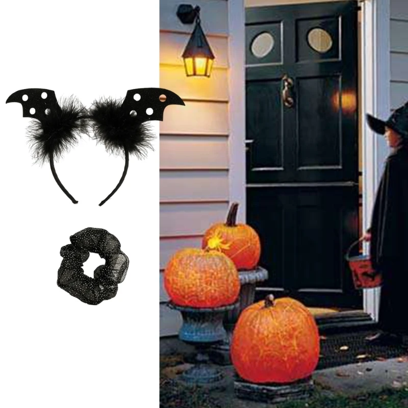 

Lovely Bat Wing Shape Hair Rope Headband Spooky Halloween Hair Rope Punk Bat Wing Shape Headband for Photography