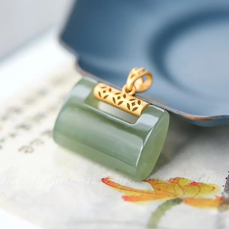 

Natural Cyan Hand Carved Long Life Jade Pendant Fashion Boutique Jewelry Men's and Women's Necklaces Sweater Chain Gifts