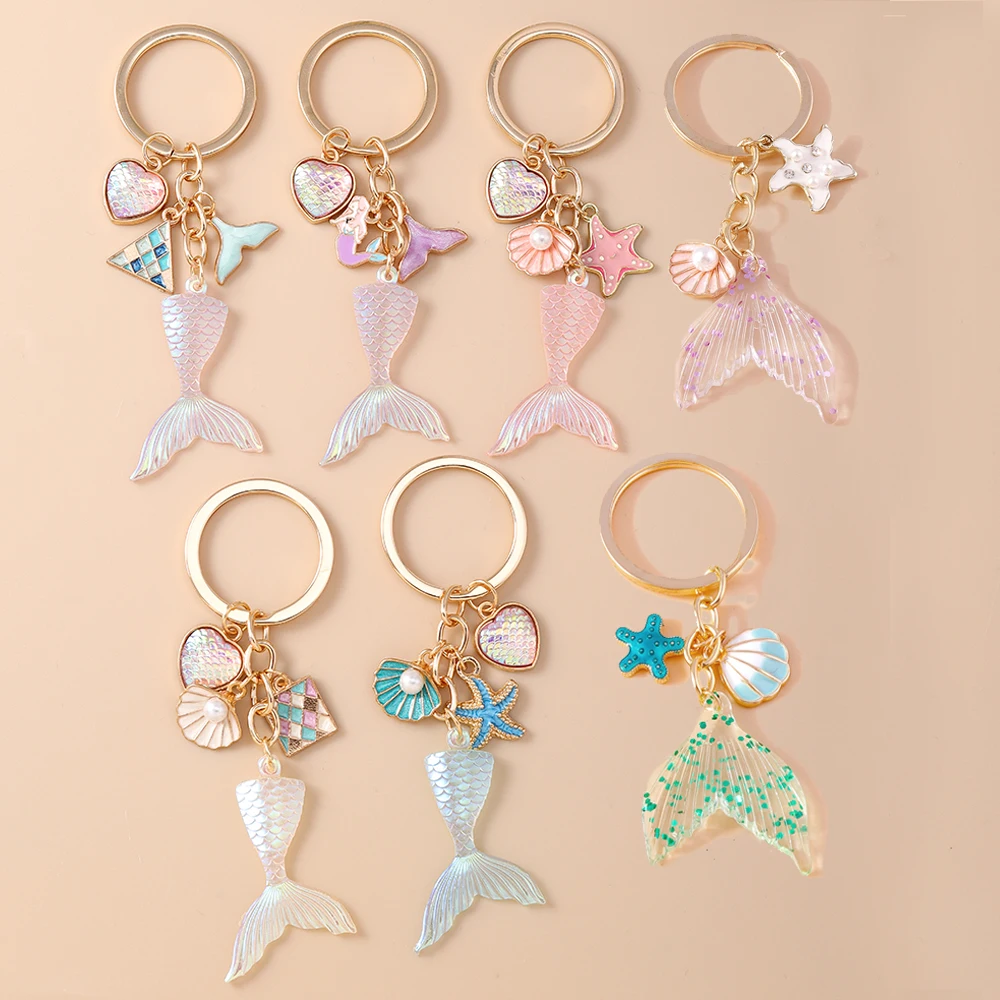 Фото Aihua Chic Summer Beach жемчужная ракушка хвост русалки брелки отпуск морской сувенир подарок автомобильный брелок для ключей сумка кулон DIY ювелирные изделия №2
