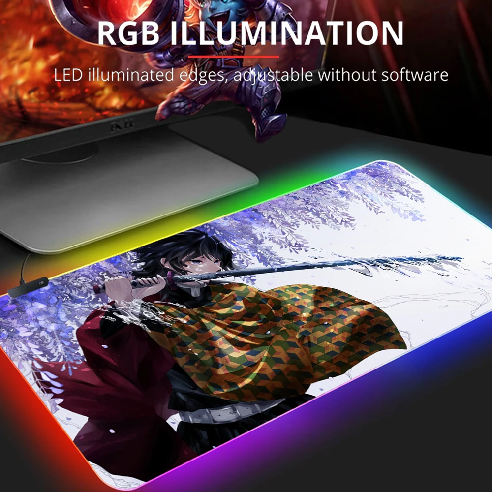 

Anime Demon Slayer Mousepad Gaming Mouse Pad RGB LED Gamer Mat Computer Desk Padmouse Keyboard Kamado Nezuko Locrkand manga mat