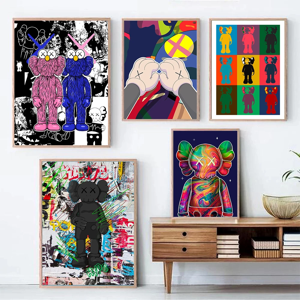 

Поп-уличная игрушка мультфильм Кукла Граффити Подсолнух постер холст картины настенные картины принты домашний декор для спальни подарок