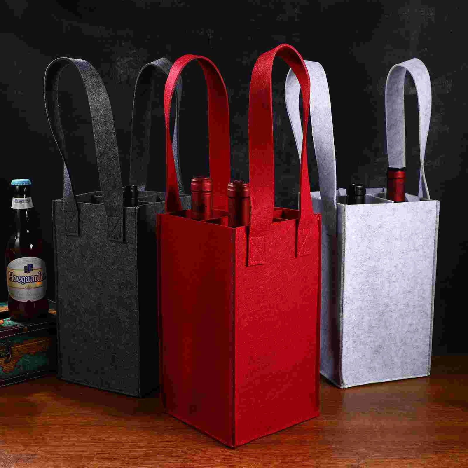 

Bottle Carrier Tote Gift Felt Champagne Storage Pouch Carrying Box Case Travel Cooler Christmas Red Reusable Beer Gifts Foldable