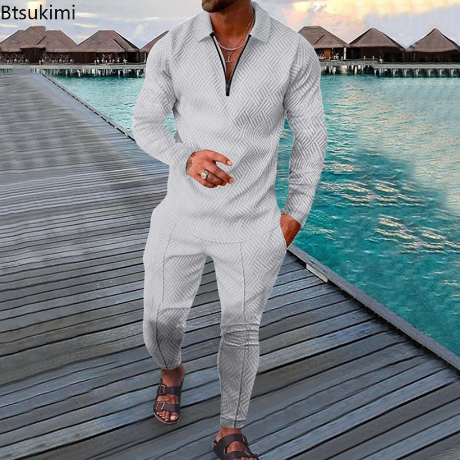 2023 Men's Long Sleeve Polo Shirt and Pants Sets 3D Print Fashion 2PCS Casual Men's Spring Autumn Clothing Sets Tracksuit Male