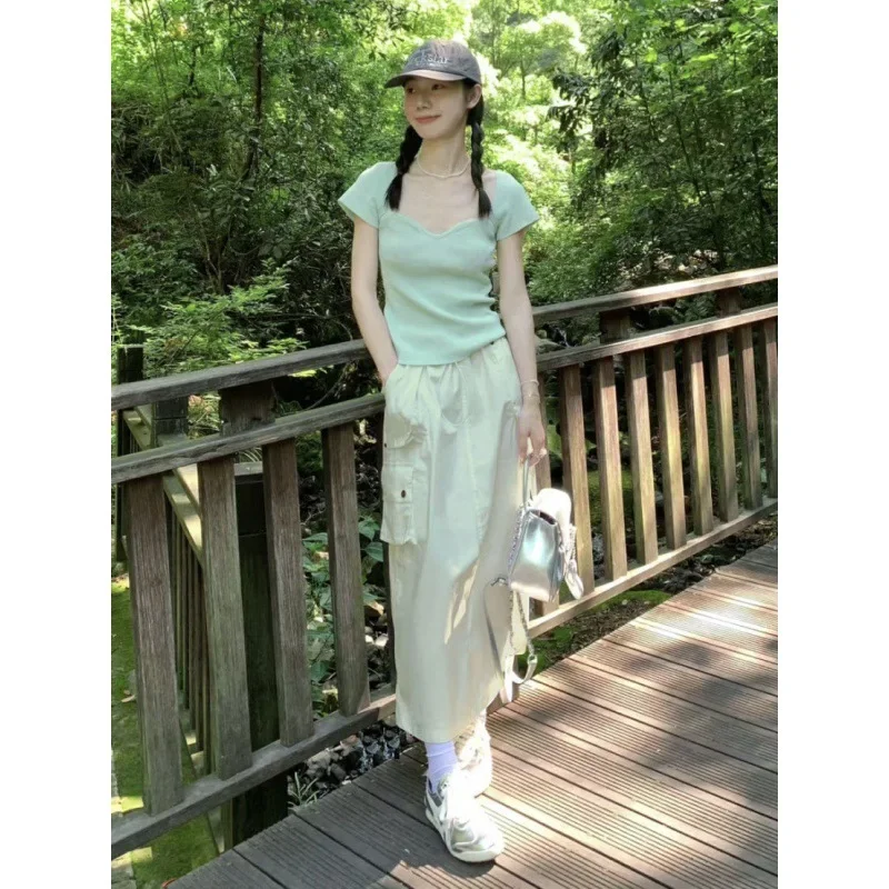 Женская одежда с изображением мятного движения новинка лета 2024 вязаный топ