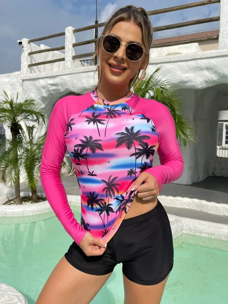 Female Swimsuit Long Sleeves Swimwear Sports Surfing Tankini Set Beach Outfits Two-Piece Bathing Suits Pool Women Swimming Suit