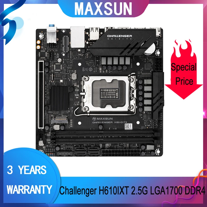 

MAXSUN Challenger H610ITX 2.5G Motherboard LGA 1700 DDR4 M.2 SATA Supports Intel 12th 13th CPU 12100 12700 13600K/F placa base