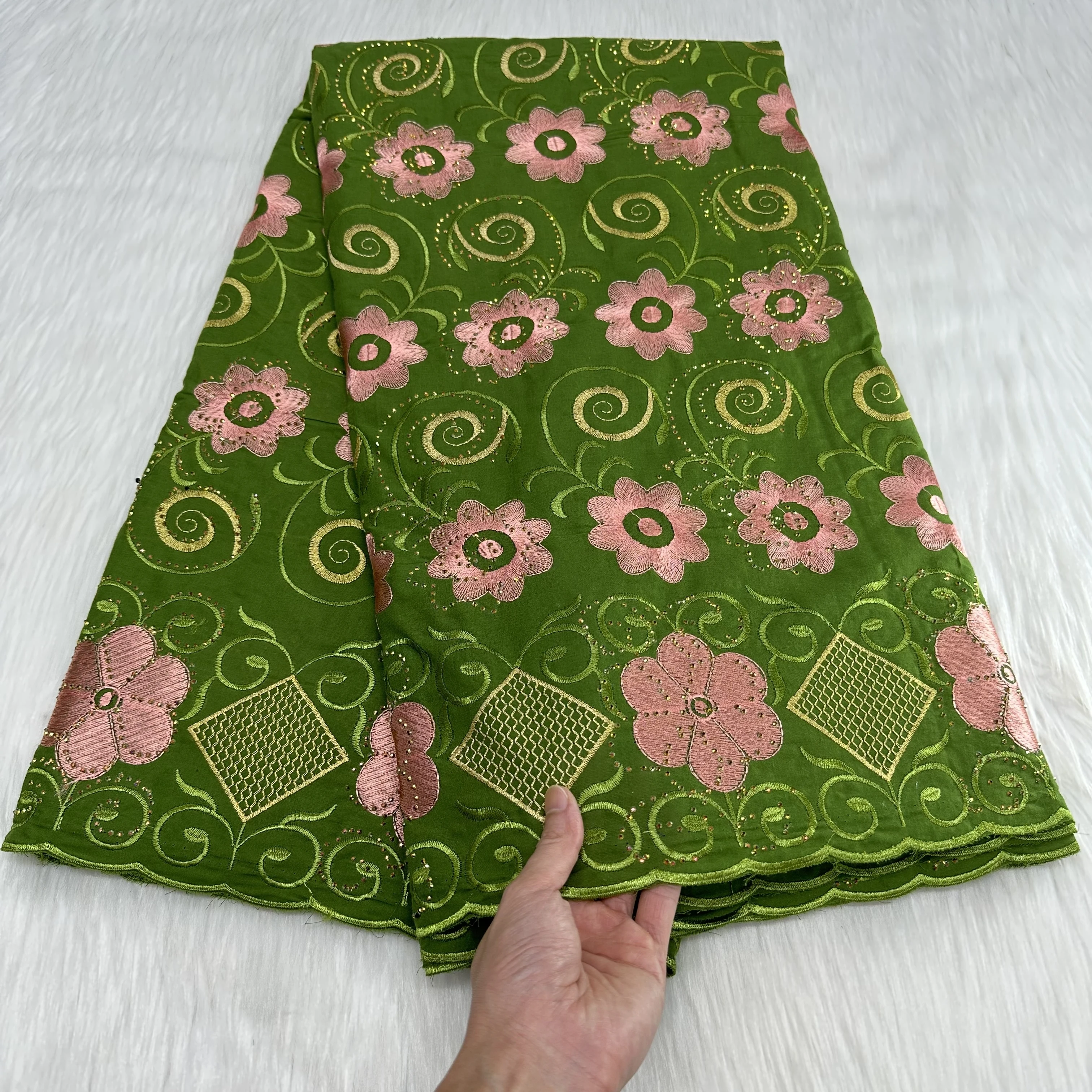 Хлопковая кружевная ткань африканская Цветочная с камнями швейцарская