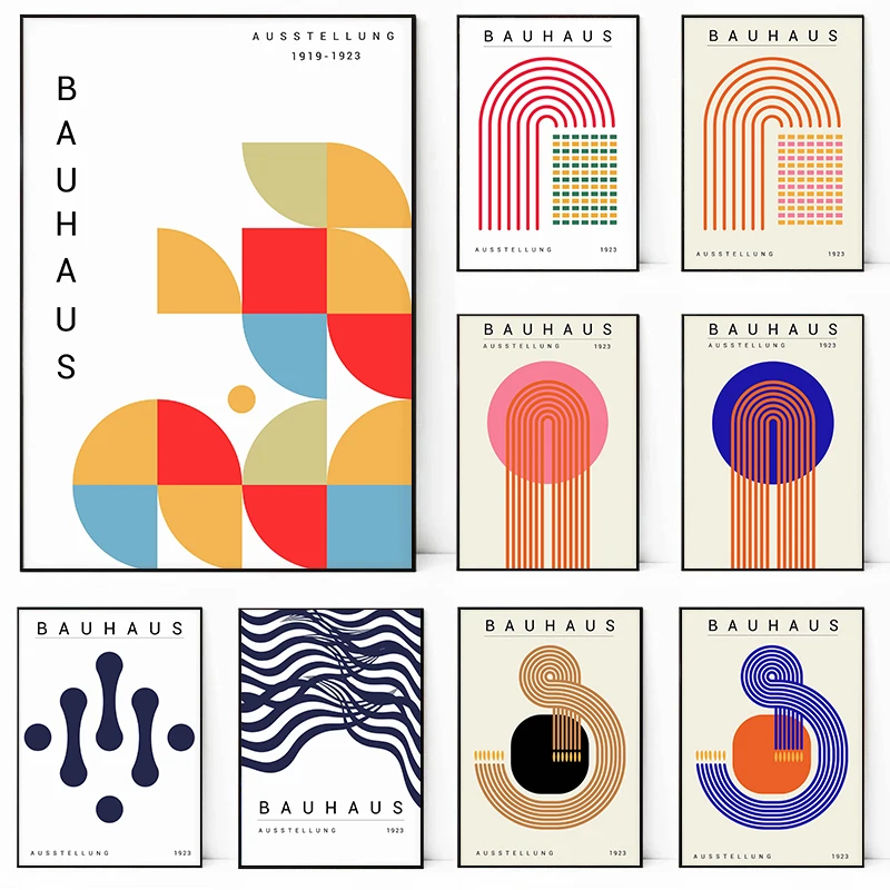 Постер Bauhaus розового/синего/коричневого/Красного зеленого цвета Современная