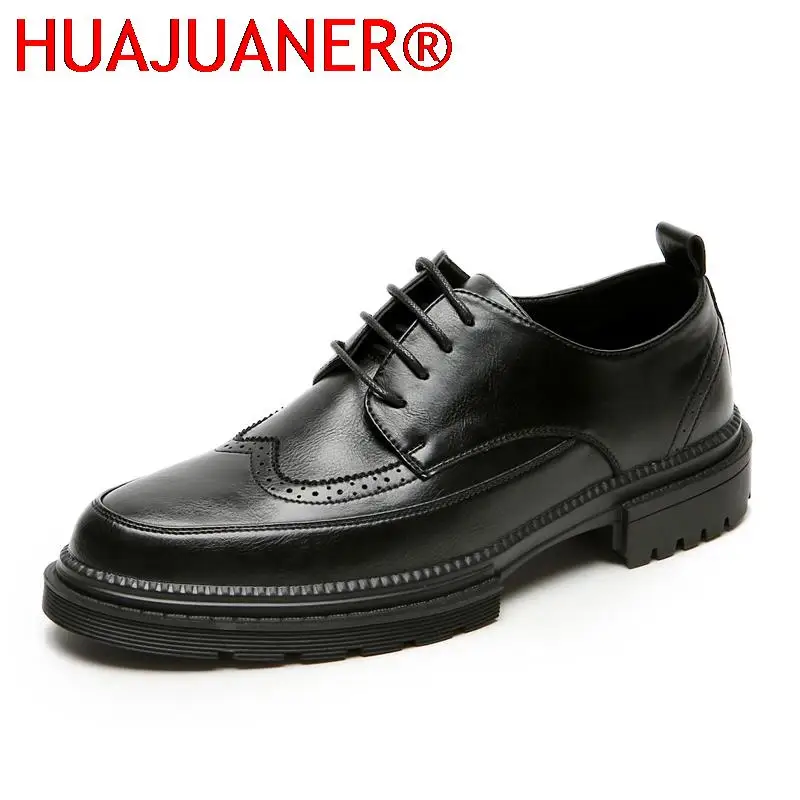 

Men Dress Shoes Casual Thick Sole Platform Increase Leather Shoes Brogue Style Wedding Shoes Men Business Oxfords Formal Shoes