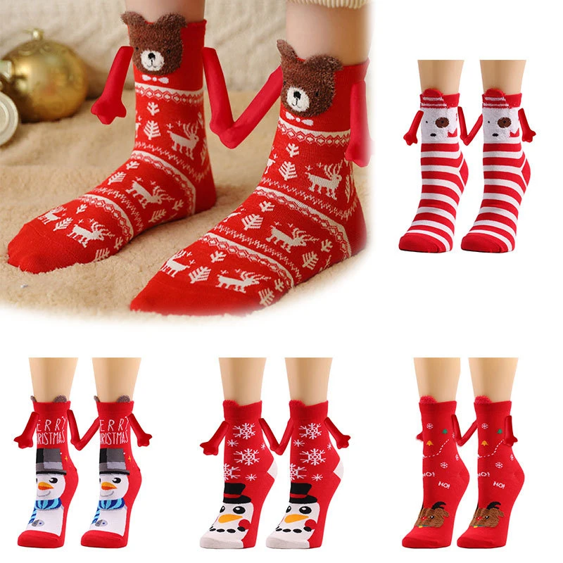 

Женские рождественские носки, милые женские носки до середины икры с Санта-Клаусом на осень и зиму, с оленями, праздничные кавайные рождественские носки из полиэстера