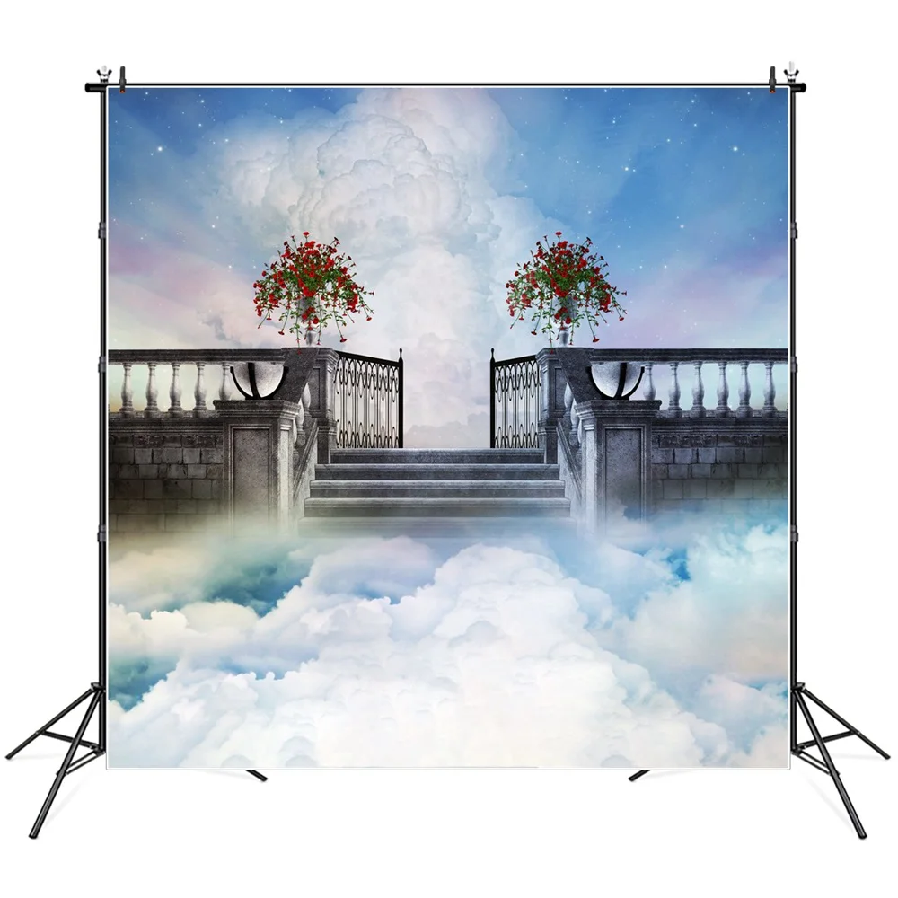 

Wonderland Palace Viewing Platform Flower Pots Stairs Photography Backdrops Custom Baby Party Decoration Photo Booth Backgrounds