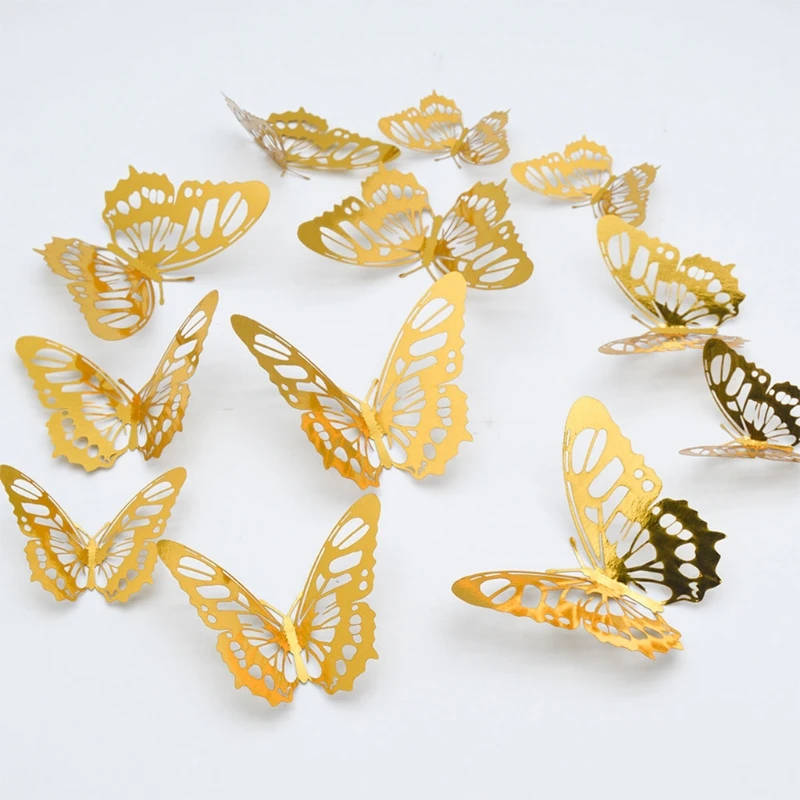 12pcs 3D Hollow Butterfly Wall Decals Removable Mural Stickers Home Decoration Kids Room Girls Bedroom |