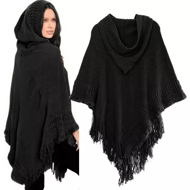 

New Wear Women's Tassel Cloak Coat Bohemian Dhawl Scarf Poncho Diagonal Stripe Hiver Femme