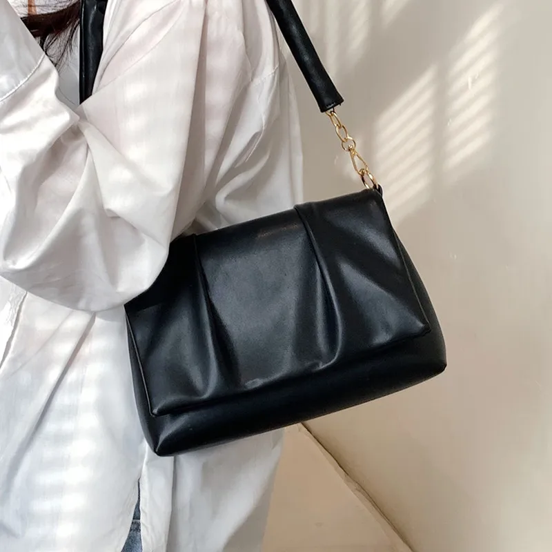 

Pleated Design Shoulder Bags for Women 2022 New Trend High Quality Pu Leather Crossbody Bag Female Solid Color Messenger Handbag