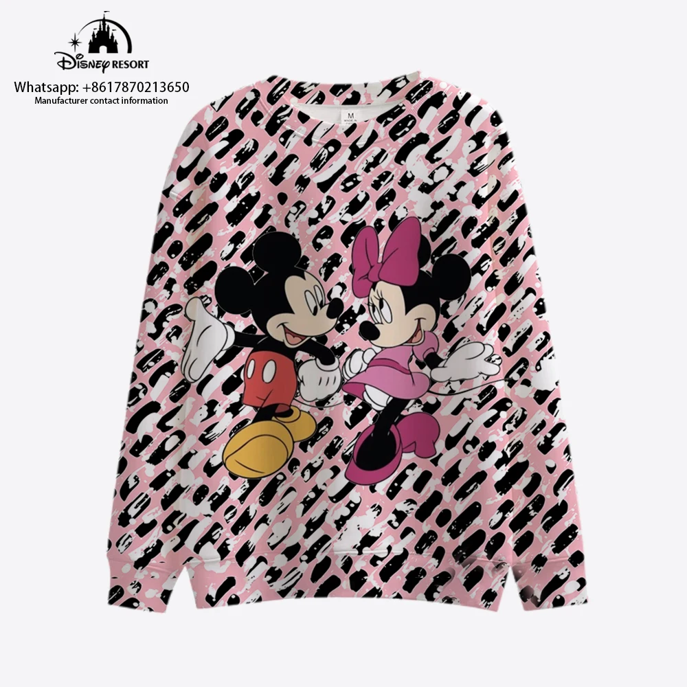 

2022 Fall Women's Pullover Fashion Disney Mickey Minnie Vintage Leopard Sweatshirt Korea Loose Pullover Sueter De Mujer
