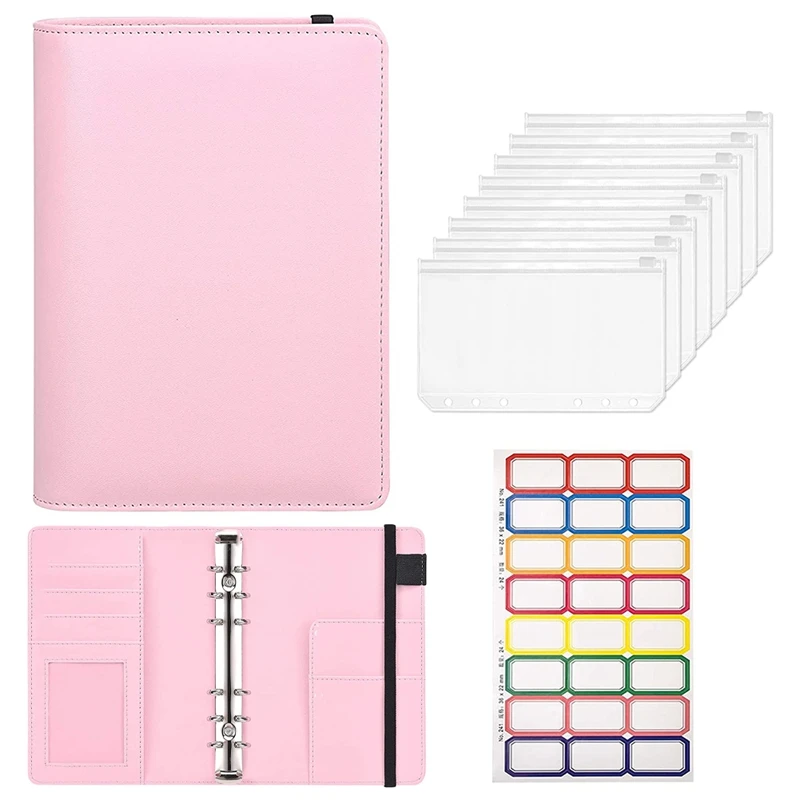 

Budget Binder with Zipper Envelopes A6 PU Budget Planner Stickers and Accessories 6-Ring Binder Saving Money Organizer