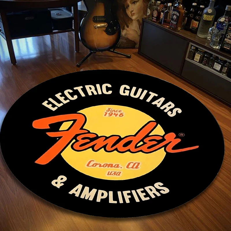 Fender guitarra tapete redondo tapetes de piso rock flanela impresso área tapete almofada isolamento som para sala música quarto casa decorativa