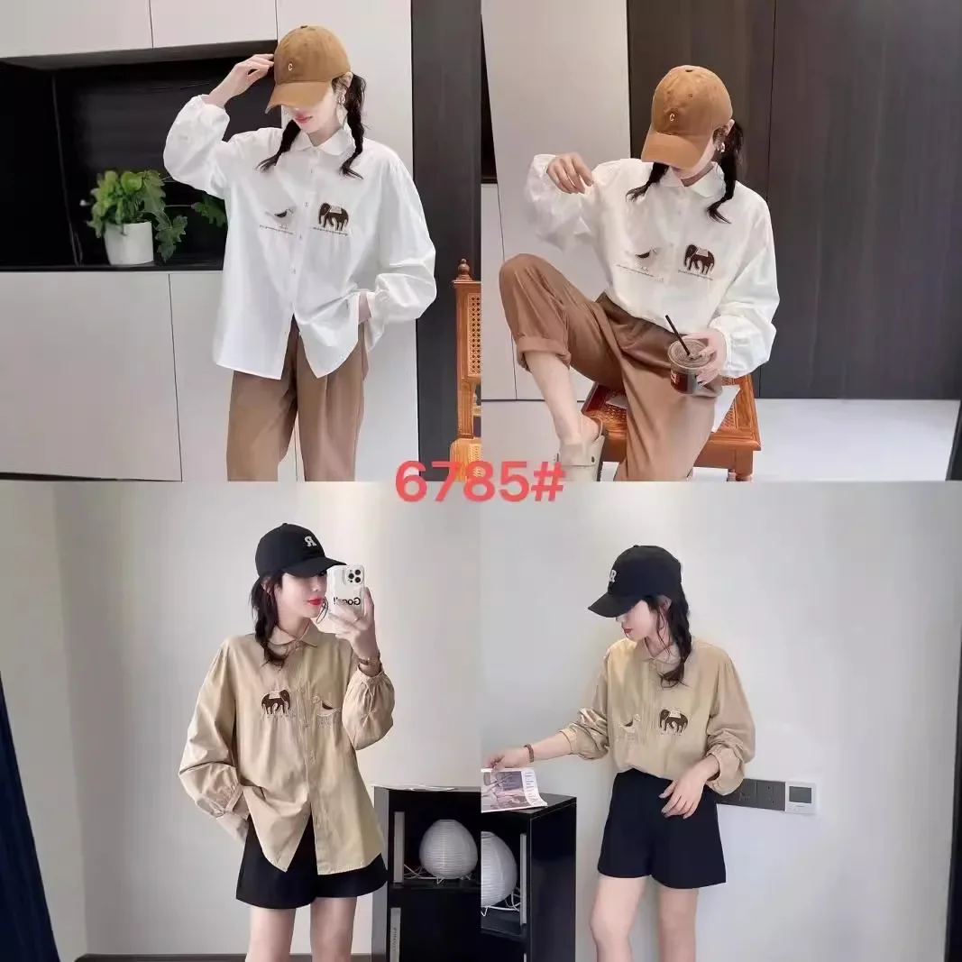 Осень 2023 новая женская японская хлопковая рубашка с лацканами универсальный топ