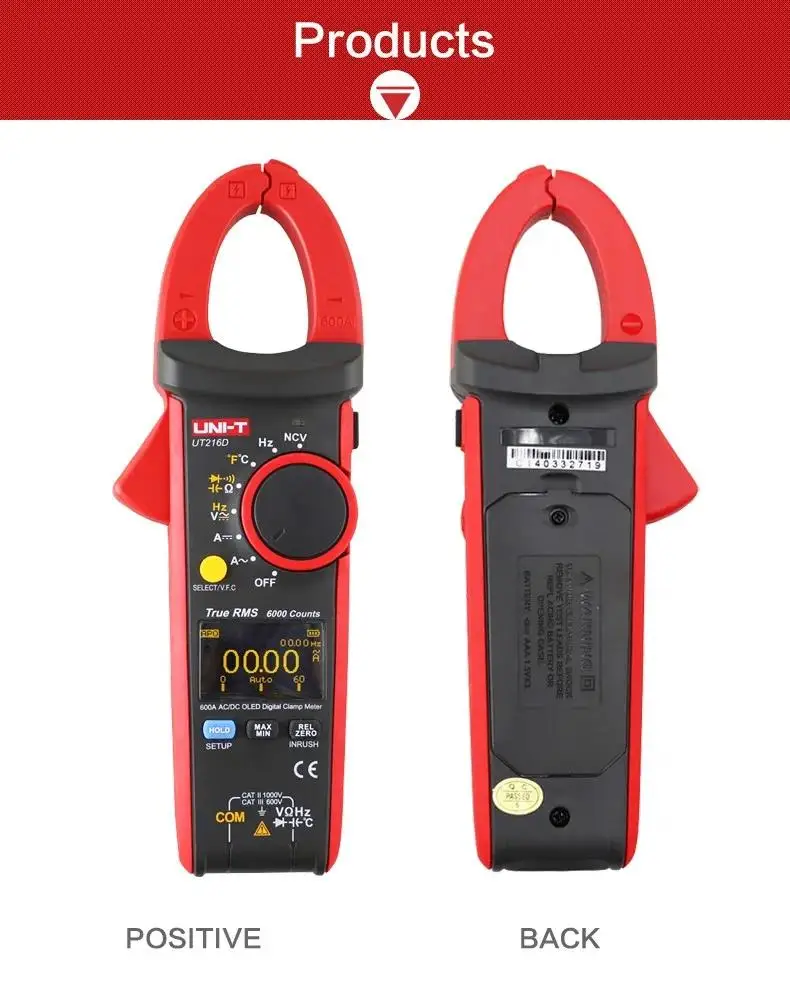 UNI-T UT216D 600A Цифровые клещи NCV V.F.C Диодный ЖК-дисплей с подсветкой OLED-дисплей Аналоговый стержневой графикой Рабочий свет (art.: 3920ca73b6494) - 3920ca73b6494