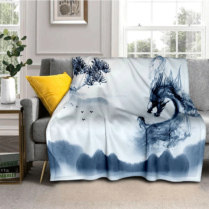 

Thermal Insulation Blanket Chinese Dragon Pattern HD Printed Custom Flannel Blanket for Office and Home Travel