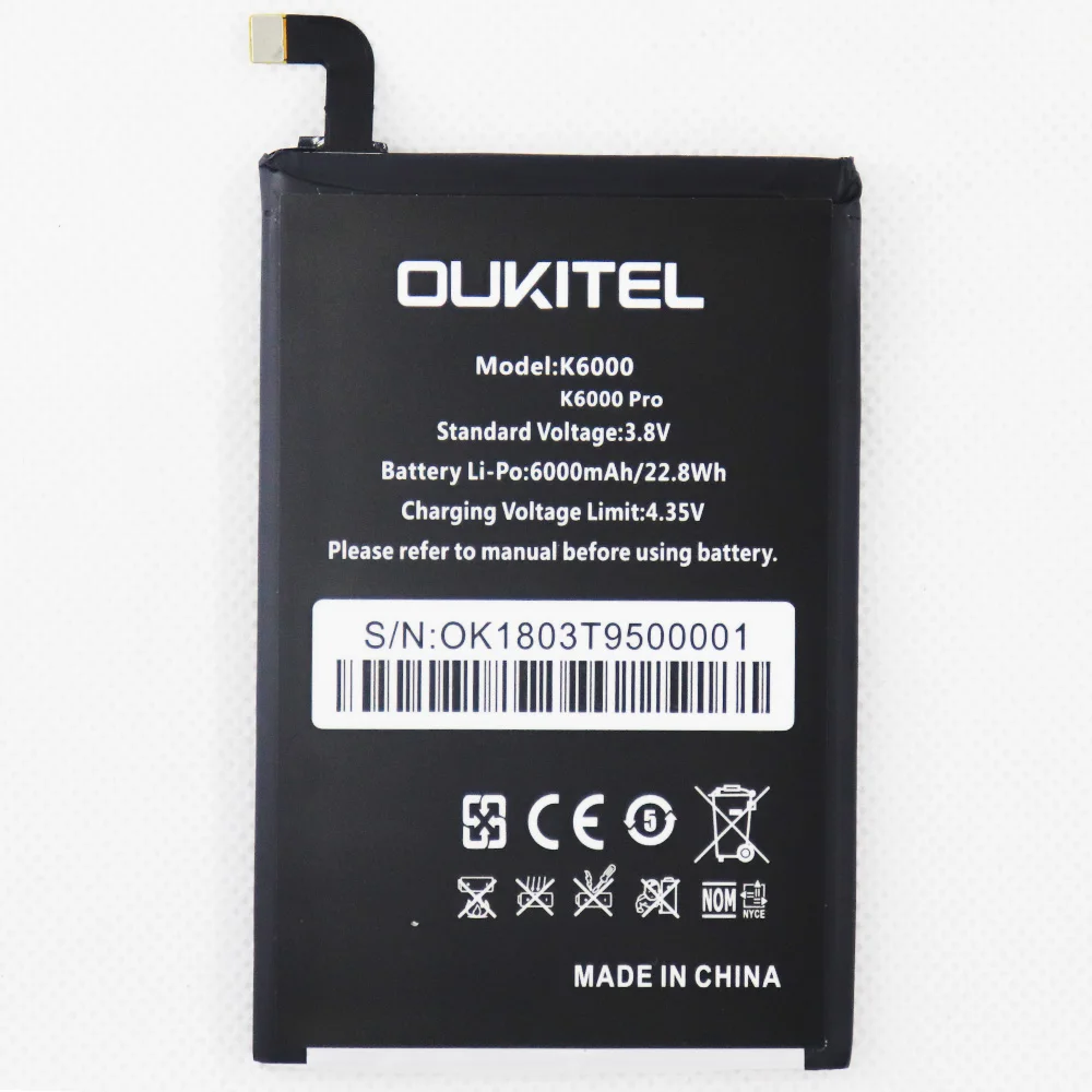 

Оригинальный аккумулятор 6000 мА/ч для Oukitel K6000/ Oukitel K6000 Pro / Ulefone Power / DOOGEE T6 / DOOGEE T6 Pro / Homtom HT6