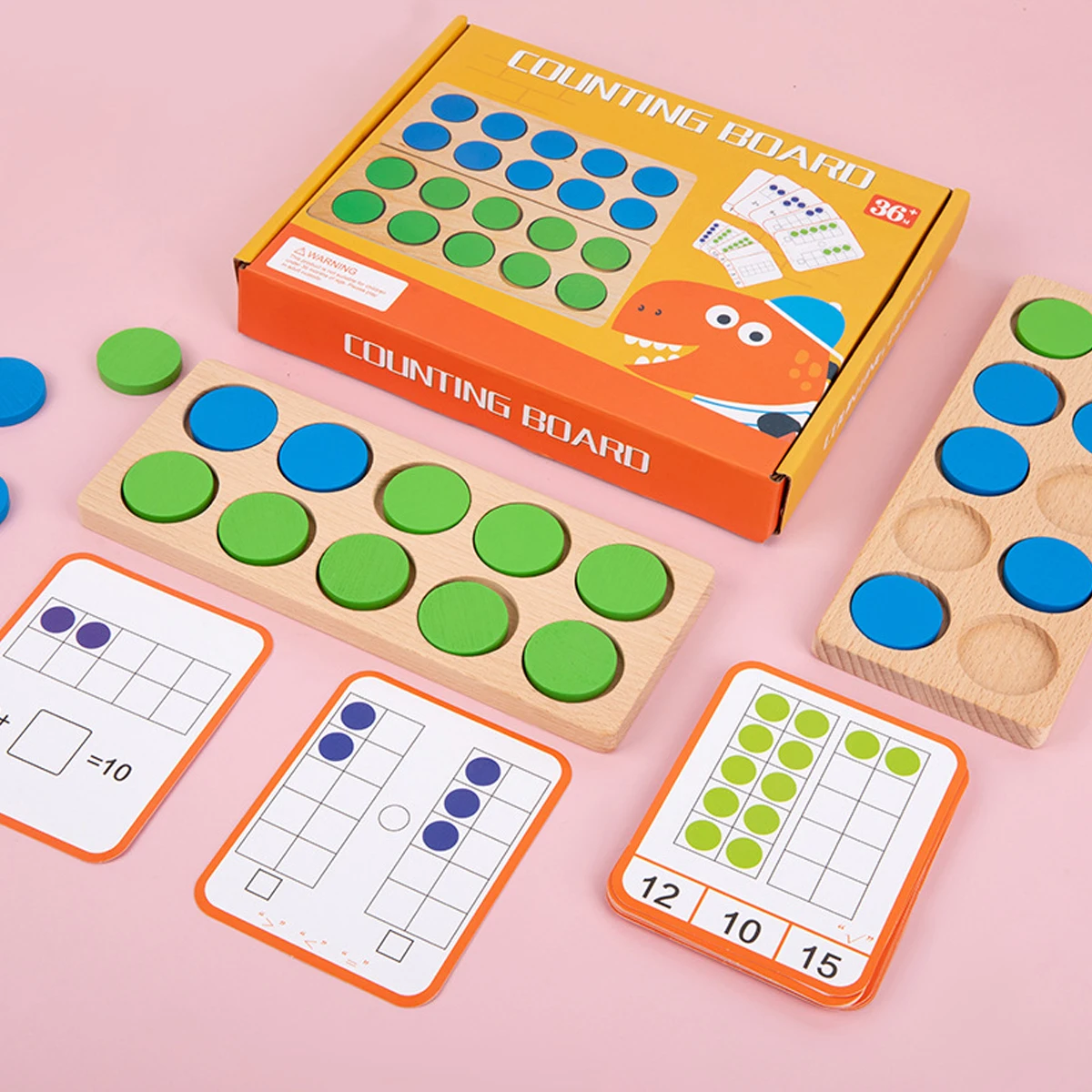 

Wooden Ten-Frame Math Toys Montessori Activity Toys with 20 Double-sided Cards and 20 Wooden Chips Early Education Ten Frame