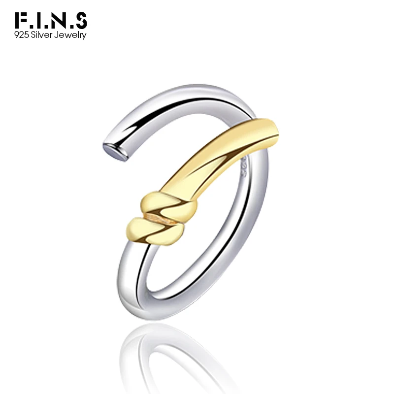 

F.I.N.S 925 пробы Серебристые золотистые контрастные открытые Регулируемые кольца для женщин с перекрытием обмотки тонкие Серебристые ювелирн...