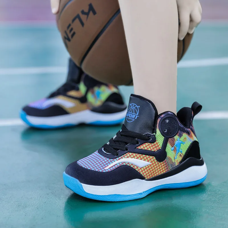 New Kids Sneakers High Top Boys Basketball Shoes Size 31-40 Teenagers Shoes Thick Sole Non-slip Outdoor Children Sports Shoes