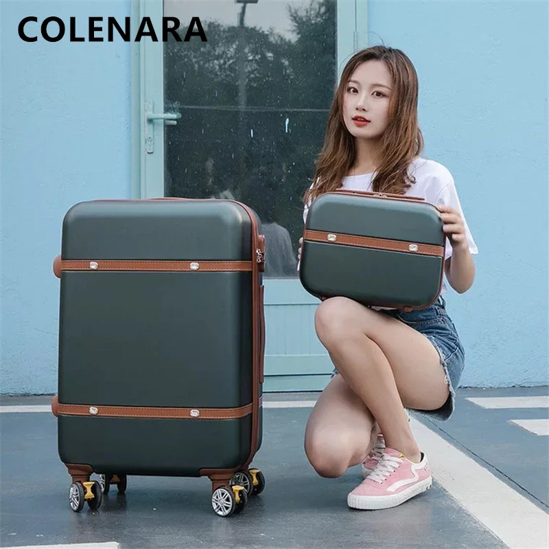 COLENARA 20/22/24/26 Inch Suitcase New Universal Trolley Bag Set Ladies Portable Makeup Bag Students with Wheels Rolling Luggage