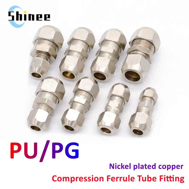 

Compression Ferrule Tube Fitting 4 6 8 10 12 14mm Brass Pipe Double Card Set Copper Joints Tubing Nut Lock Double Straight PU PG