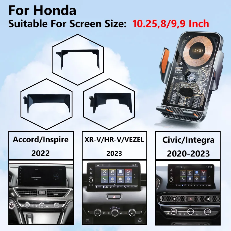 

For Honda XR-V VEZEL Civic Integra Accord Inspire 8 Inch 9 Inch 10.25 Inch Screen Easy To Install Wireless Charging Phone Holder