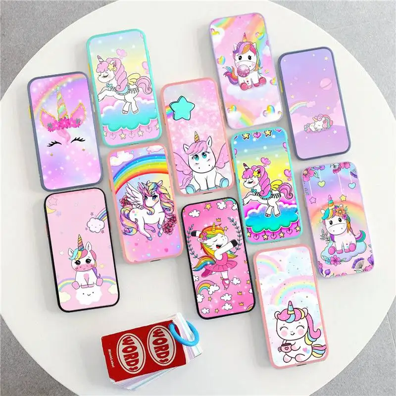 

Pink Unicorn Rainbow Phone Case for iPhone X XR XS 7 8 Plus 11 12 13 pro MAX 13mini Translucent Matte Case