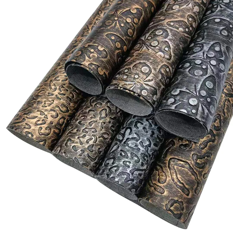 

Retro and Vintage Design Embossed PU Artificial Leatherette Fabric Sheet for Making Decorative/DIY Accessories
