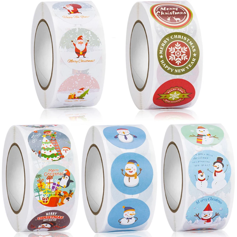 

500pcs/roll Merry Christmas Decorative Stickers Snowman Santa Self-adhesive Sticker for Xmas Party Gift Bag Box Seal Supplies