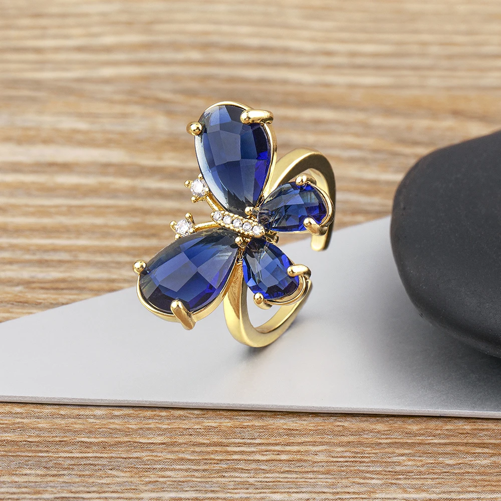 

Nidin New Fashion Lucky Butterfly Rings Shiny Cubic Zirconia Geometric Finger Ring Open Adjustable Minimalist Dainty Jewelry