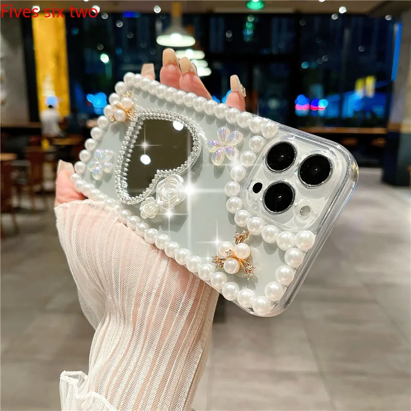 Прозрачное зеркало для макияжа с жемчужным сердцем подходит Huawei Nova 12i 11i 8i 7i 3i 5T Y9S