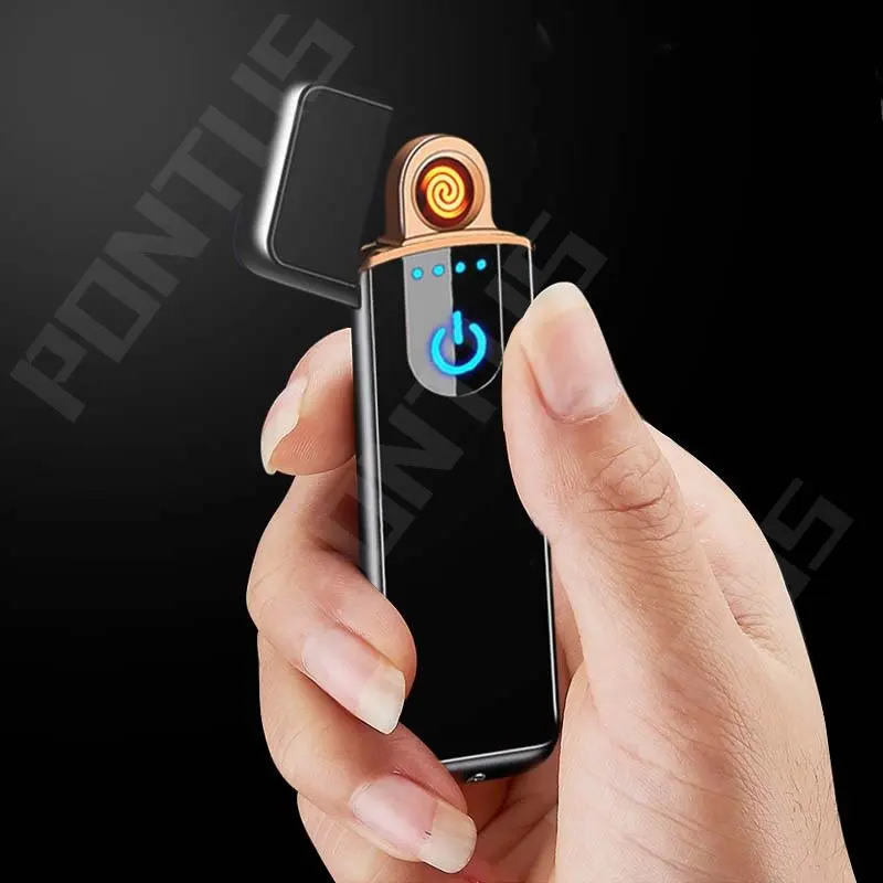 

USB Electric Lighters Induction Fingerprint Lighter Rechargeable Ultra-thin Windproof with LED Power Display Lighter Men'S Gift