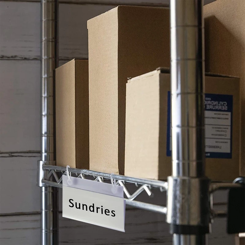 60 шт. пластиковых держателей ярлыков для корзины с ценником, полочкой из проволоки и зажимом, с защелкой и бумажными вставками.