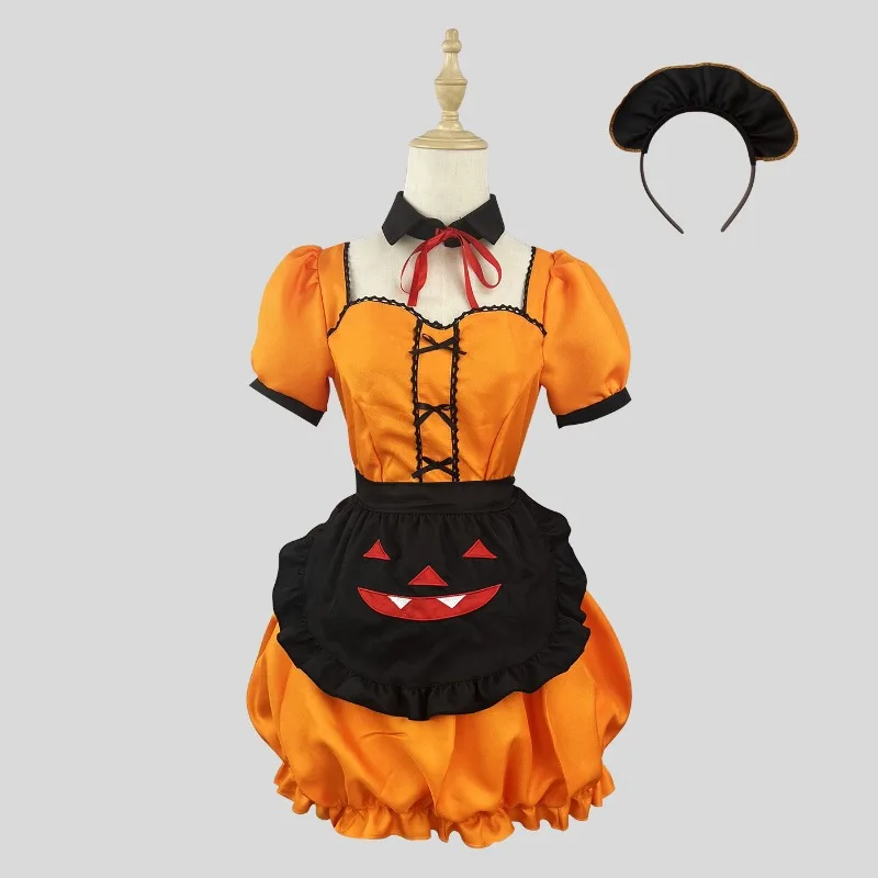 

Halloween Pumpkin Maid Cosplay Puffy Skirt Cute Two-dimensional Girls Role Play Orange Dress Apron Carnival Party Costumes