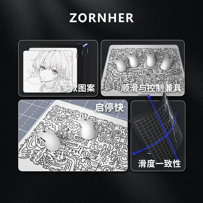 Фото Коврик для мыши ZORNHER Lingkong E-Sports: гладкая полиуретановая поверхность, приятный для кожи, стильный настольный коврик для соревновательных FPS-игр №2