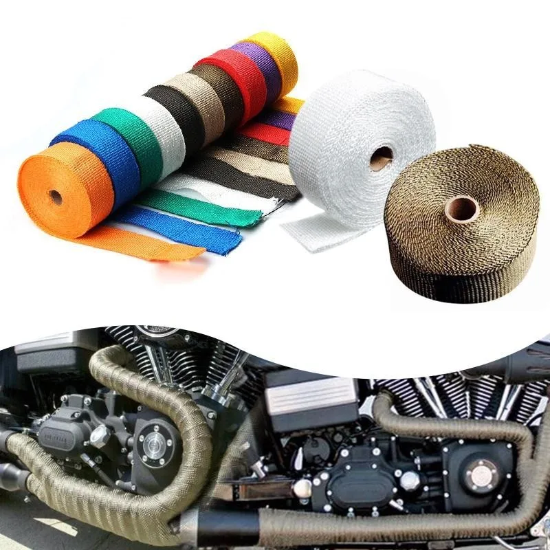 5M Roll Fiberglass Heat Shield Motorcycle Exhaust Thermal Tape Header Pipe Heat Wrap Tape Thermal Protection with Stainless Ties