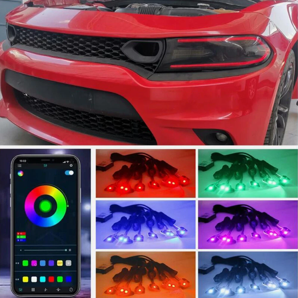 Фото Светодиодные платы RGBW DRL для фар Dodge Charger 2015-2020 с управлением через приложение и Bluetooth №1