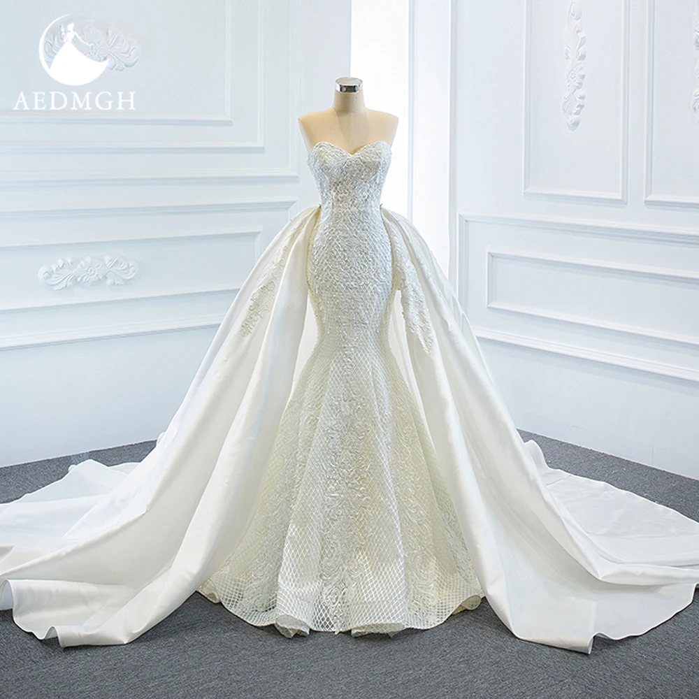 

Aedmgh Mermaid Wedding Dresses 2023 Sweetheart Strapless Appliques Vestido De Novia Detachable Train Elegant Robe De Mariee